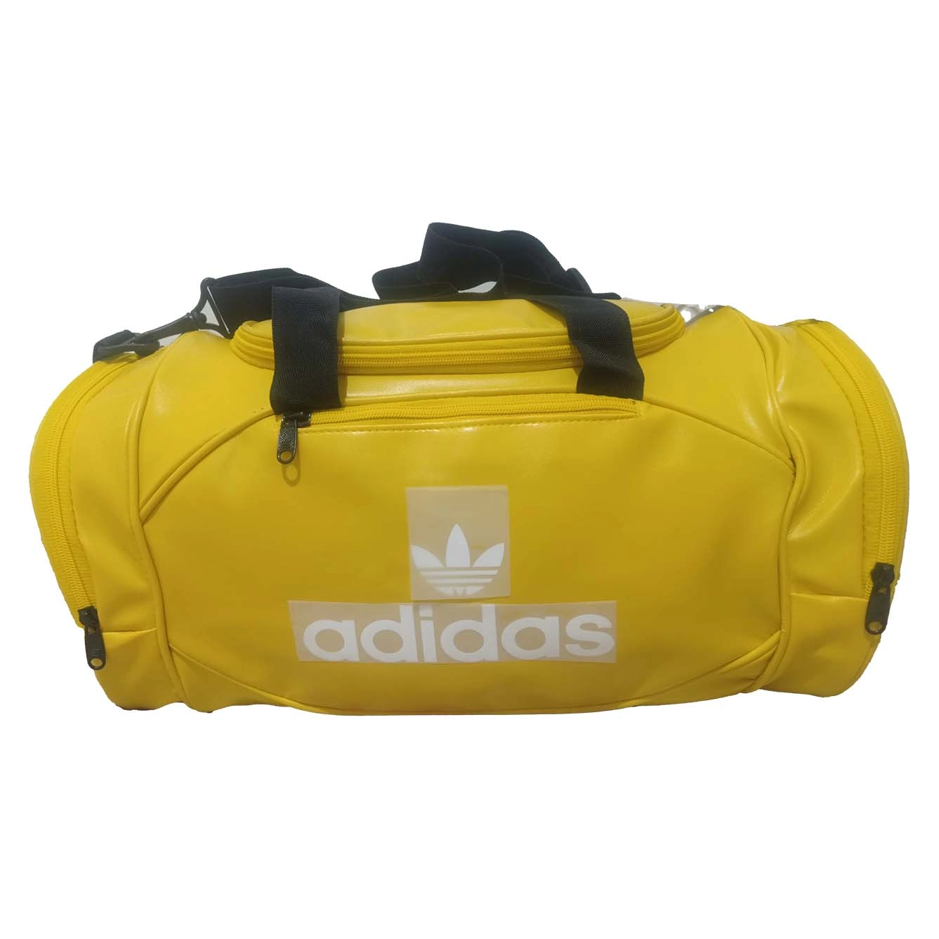 ساک ورزشی adidas با جنس چرم مصنوعی دو کاره با بند بلند رنگ زرد